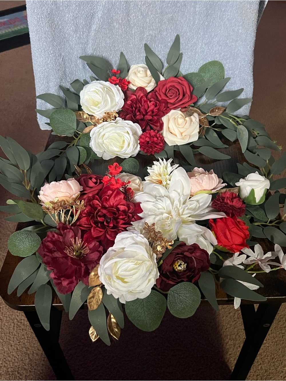 Artificial Floral Arrangement - Red, White & Green Home Accent, set of 2 corner